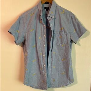 J. Crew Factory Blue Casual Slim Button Down Shirt with Fish Embroidery